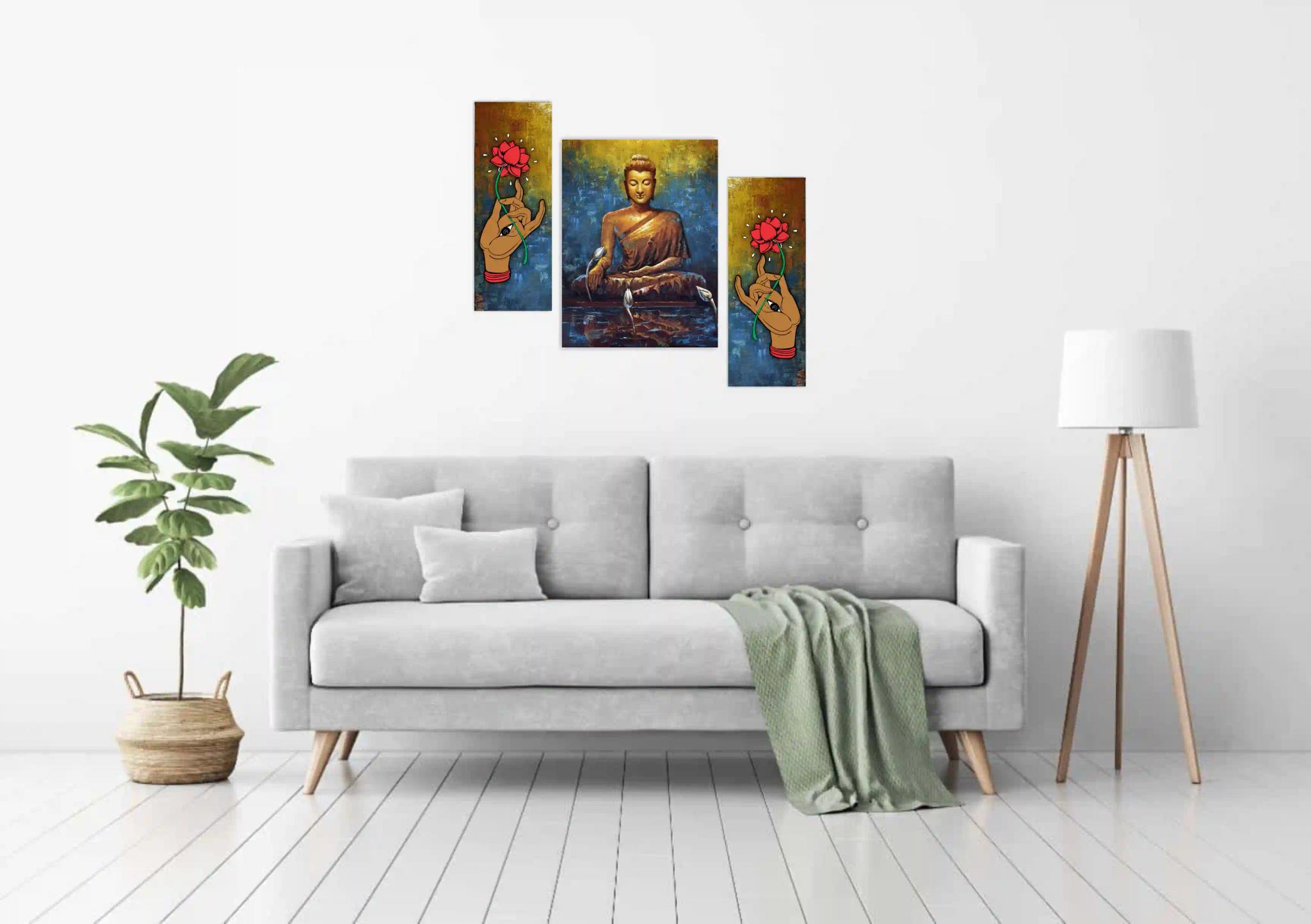 Framed Buddha Wall Painting for Home Decor - Pattern 210