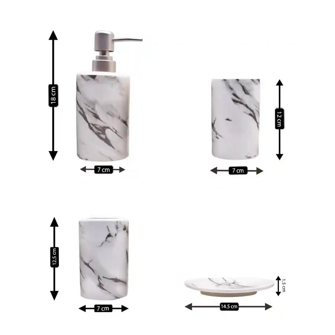 Kookee Ceramic Bathroom Accessories Set of 4, Modern Bath Set with Liquid handwash Soap Dispenser and Toothbrush holder, Luxury Gift Accessory for Home - White (8479)