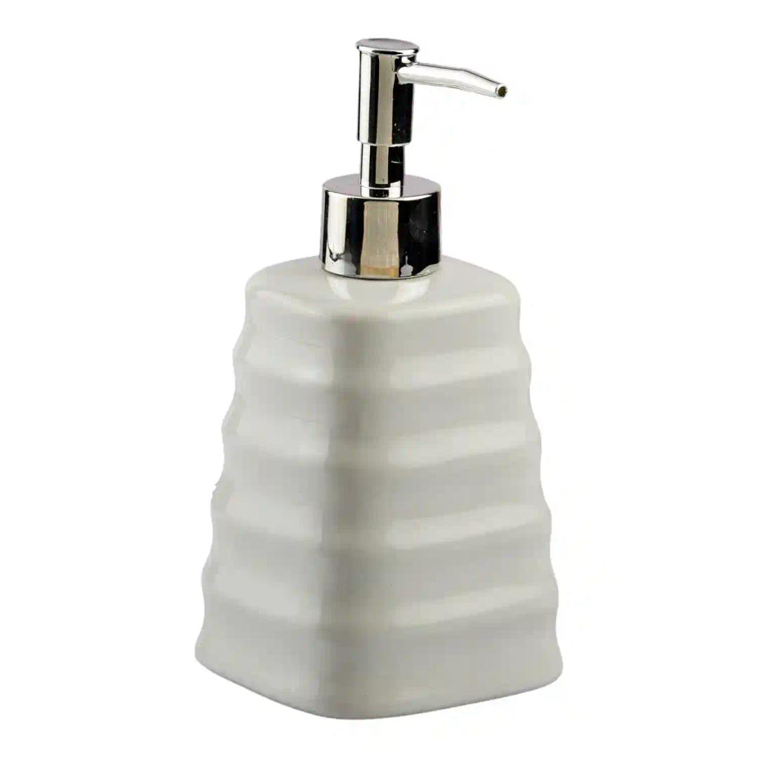 Kookee Ceramic Soap Dispenser for Bathroom hand wash, refillable pump bottle for Kitchen hand wash basin, Set of 1, White (10595)