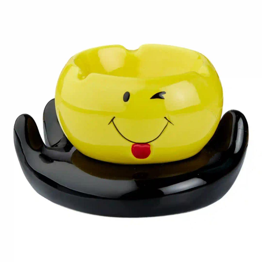 Kookee Groovy Ceramic Ashtray - Unique and Colorful Smoking Accessory with Retro Vibes - Funky Decor for Smokers and Collectors, Yellow/Black (10770)