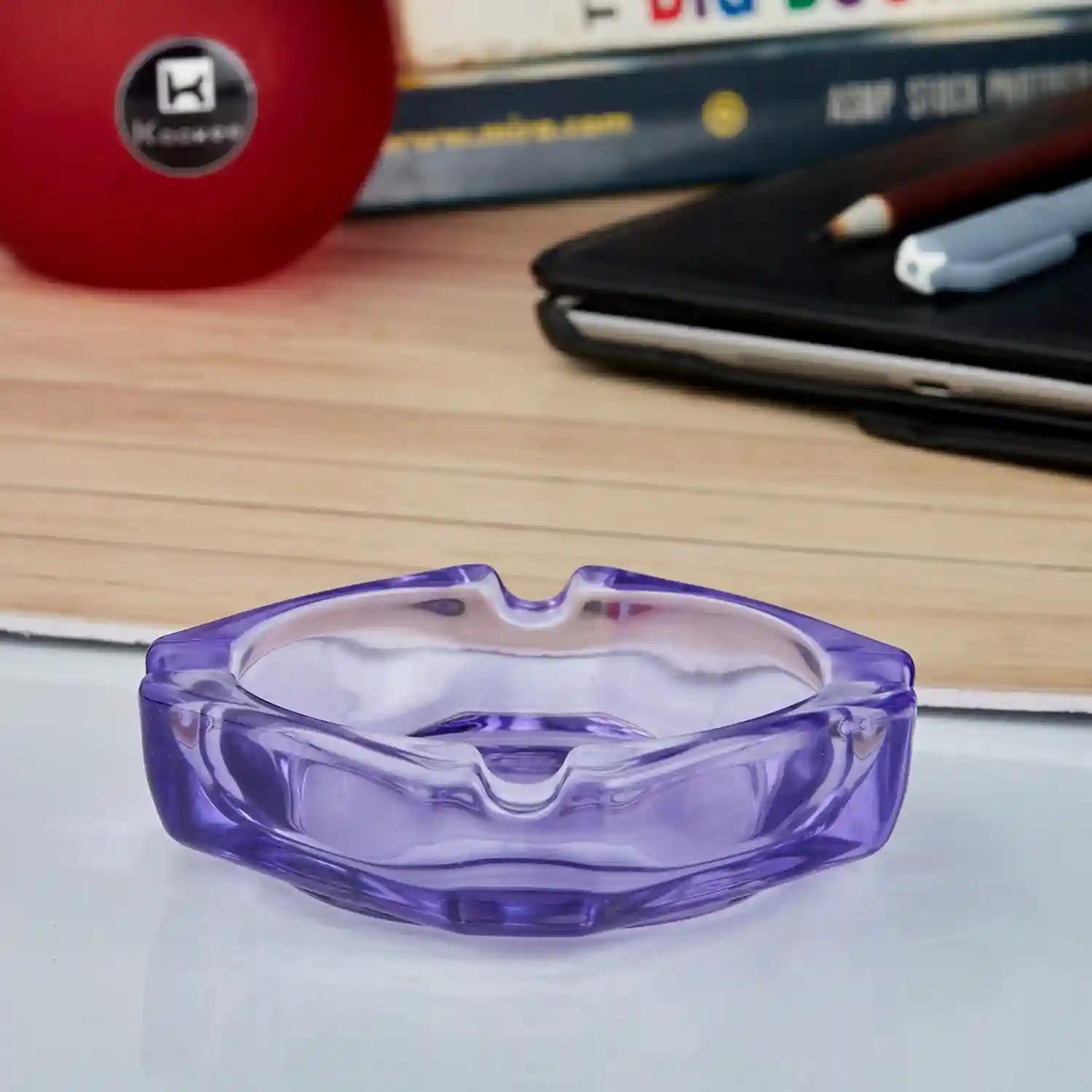 Kookee Glass Ashtray for Cigarettes, Tabletop Ashtray and Modern Decoration for Home Office Bar Restaurant Indoor Outdoor, Purple (10748)