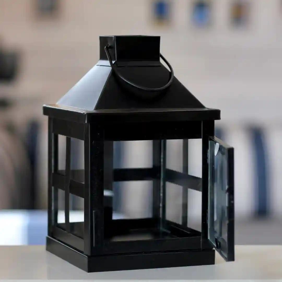 Behoma Vintage Style Candle Lantern Metal and Glass for Home Decoration, Lantern for Table-top and Wall-Hanging | Indoor and Outdoor | Matte Black Color Small (Candle/Lights NOT Included)