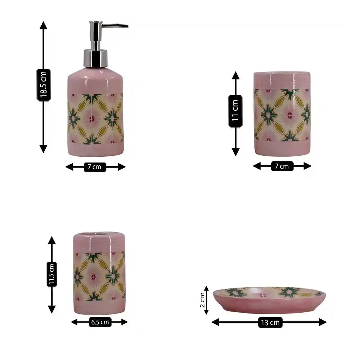 Kookee Ceramic Bathroom Accessories Set of 4, Modern Bath Set with Liquid hand wash Soap Dispenser and Toothbrush holder, Luxury Gift Accessory for Home, Pink (8120)