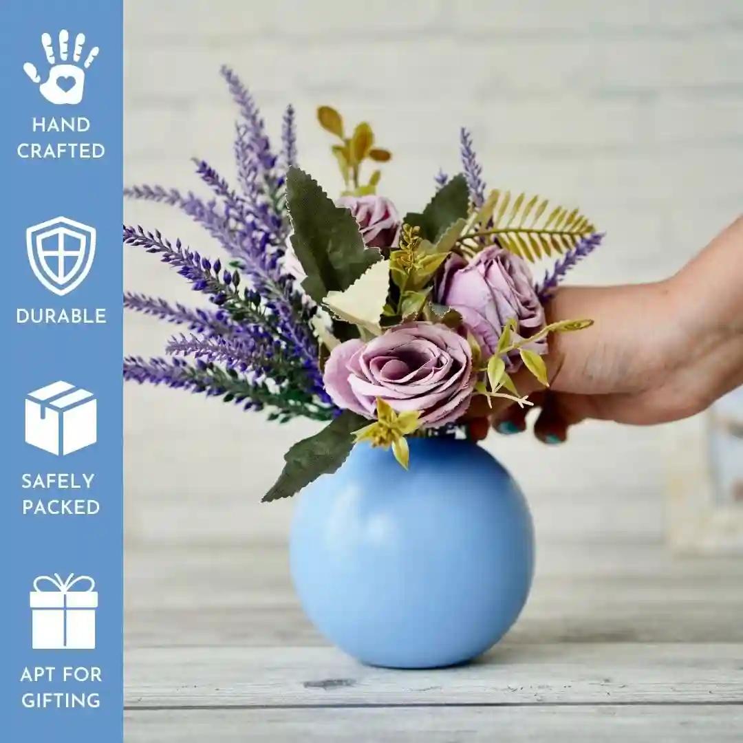 Behoma Metal Ball Flower Vase for Home Decor | Table Decorative Item for Bedroom Living Room Office Wedding | Best Gift for Birthday Anniversary Festival | Blue, Small