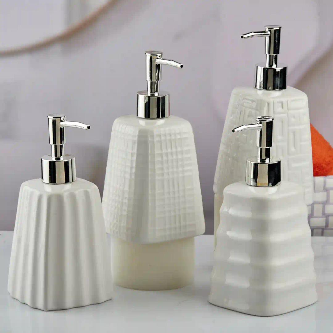 Kookee Ceramic Soap Dispenser for Bathroom hand wash, refillable pump bottle for Kitchen hand wash basin, Set of 1, White (10595)