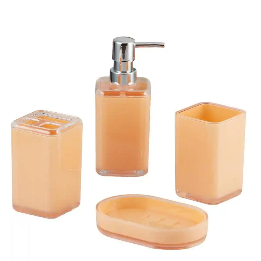 Kookee Acrylic Bathroom Accessories Set of 4, Modern Bath Set with Liquid handwash Soap Dispenser and Toothbrush holder, Luxury Gift Accessory for Home - Orange (10047)