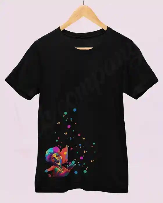 Vivid Delight: Men's Kaleidoscopic Cartoon Holi T-Shirt | 100% Premium Bio Wash Cotton T-Shirts - S  (Black)