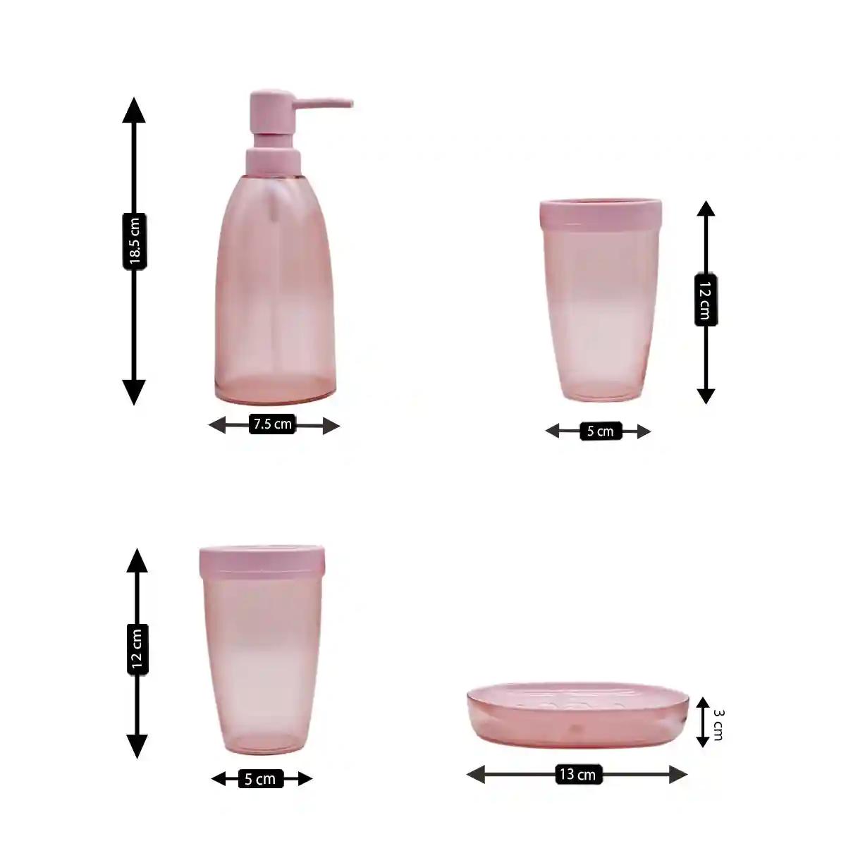 Kookee Acrylic Bathroom Accessories Set of 4, Modern Bath Set with Liquid handwash Soap Dispenser and Toothbrush holder, Luxury Gift Accessory for Home - Pink (8662)