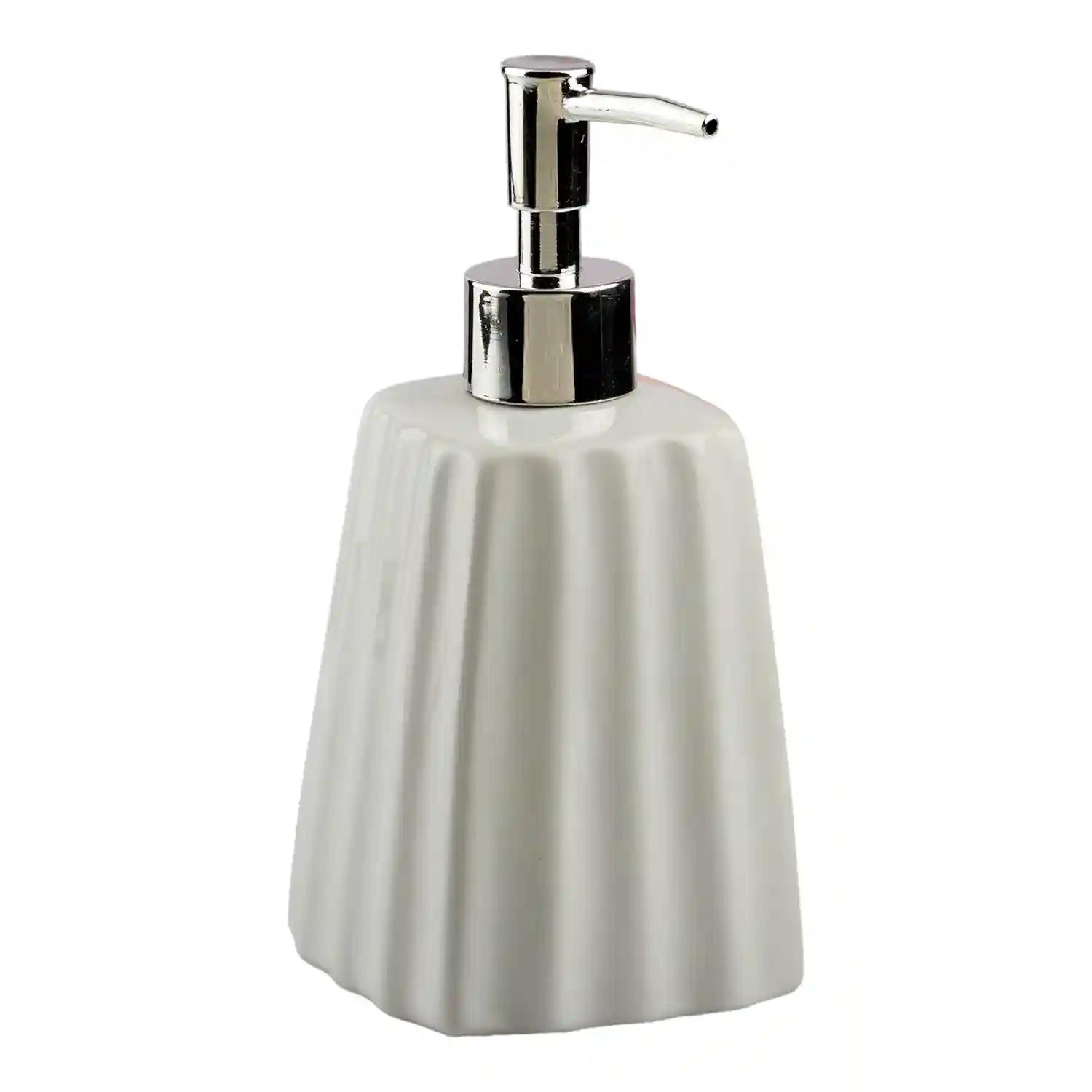 Kookee Ceramic Soap Dispenser for Bathroom hand wash, refillable pump bottle for Kitchen hand wash basin, Set of 1, White (10593)