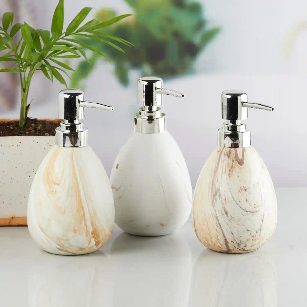 Kookee Ceramic Soap Dispenser for Bathroom handwash, refillable pump bottle for Kitchen hand wash basin, Set of 1 - Off White (10326)