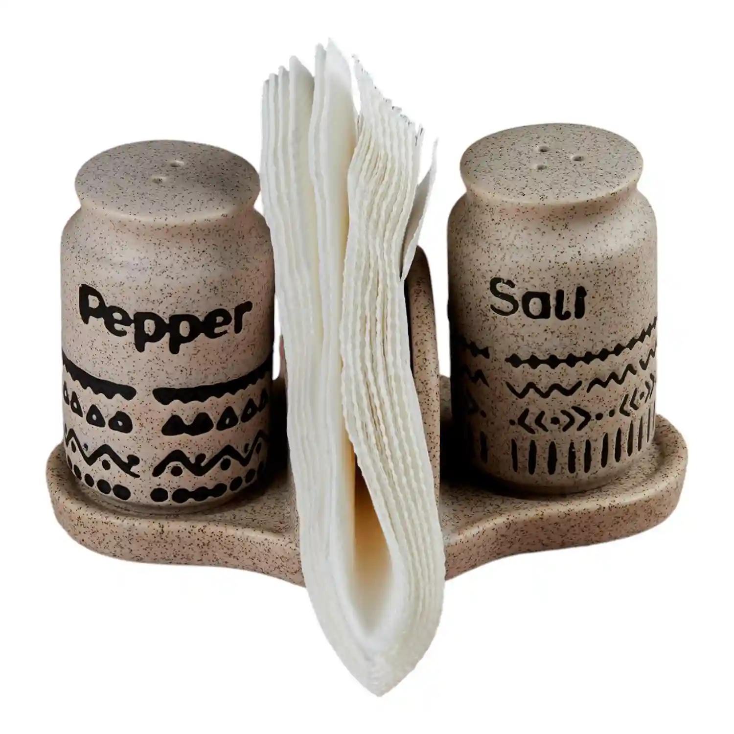 Kookee Ceramic Salt and Pepper Shakers Set with tray for Dining Table used as Namak Dhani, Shaker, Sprinkler, Spices Dispenser for Home, Kitchen and Restaurant, Brown (10712)