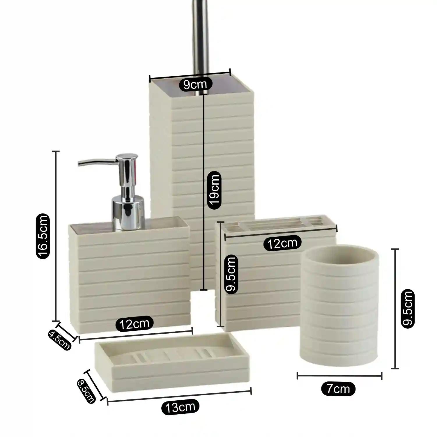 Kookee Acrylic Bathroom Accessories Set of 5, Modern Acrylic Bath Set with Liquid Soap Dispenser and Toothbrush Holder, Bathroom Accessory Set with Toilet Brush Gift Items for Home - Beige (10035)