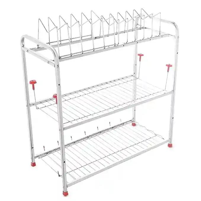 LiMETRO STEEL 3 Layer Stainless Steel Kitchen Dish Rack, Kitchen Utensils Rack, Modern Kitchen Storage Rack, Kitchen Organizer - 24 x 24 inch