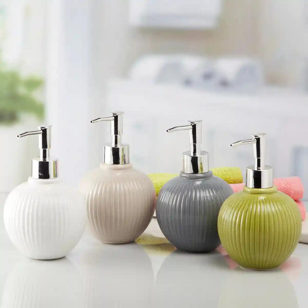 Kookee Ceramic Soap Dispenser for Bathroom handwash, refillable pump bottle for Kitchen hand wash basin, Set of 4 - Multicolor (10133)