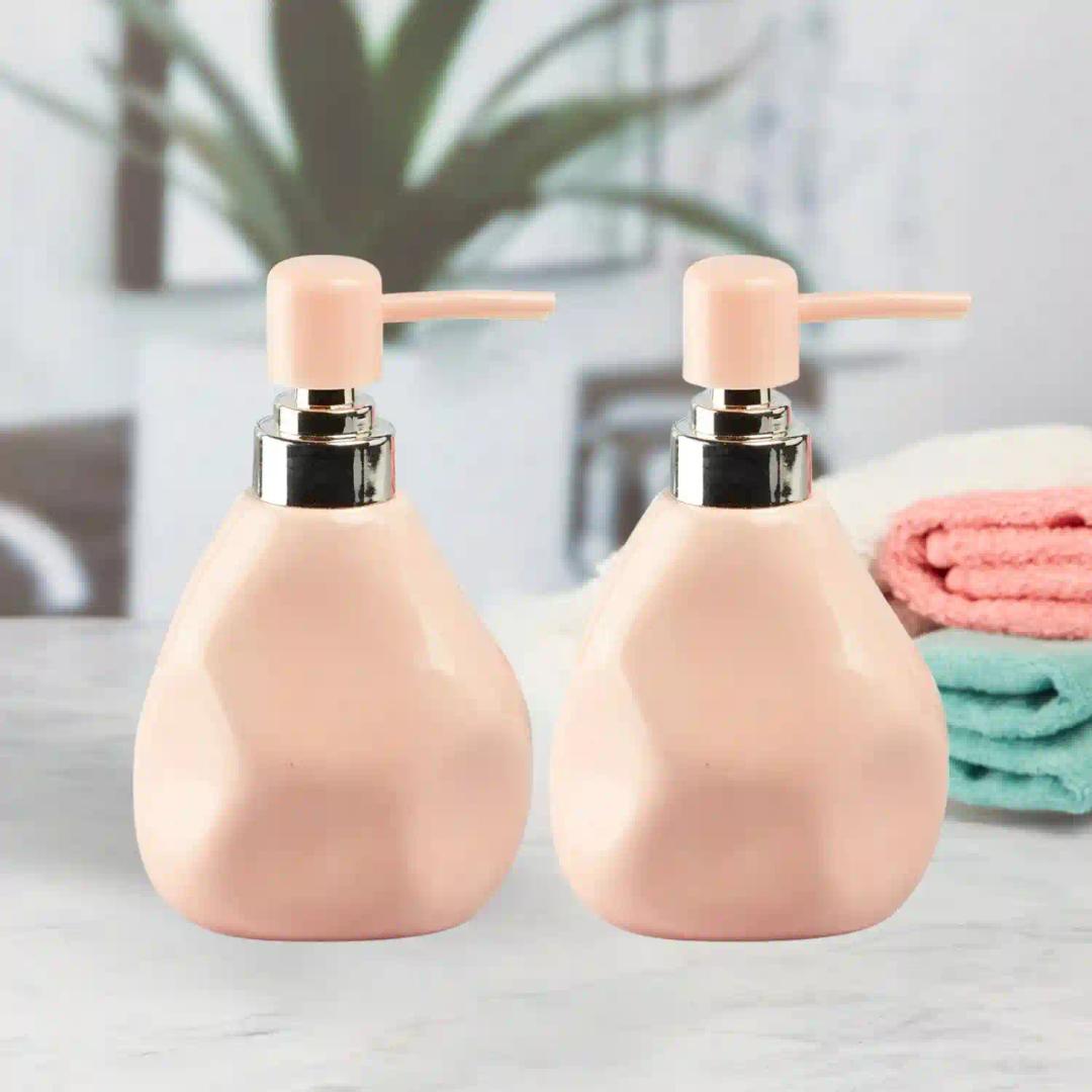 Kookee Ceramic Soap Dispenser for Bathroom hand wash, refillable pump bottle for Kitchen hand wash basin, Set of 2, Multicolor (11066)