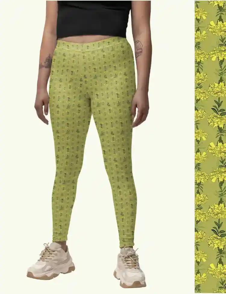 Marigold love - Printed Athleisure leggings for women with side pocket attached - XS