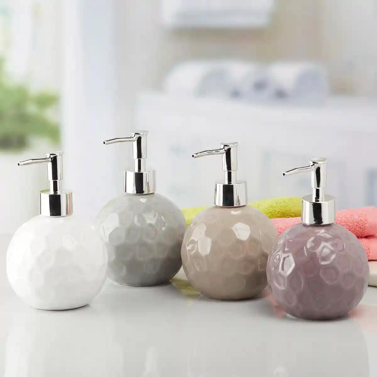 Kookee Ceramic Soap Dispenser for Bathroom handwash, refillable pump bottle for Kitchen hand wash basin, Set of 4 - Multicolor (10136)