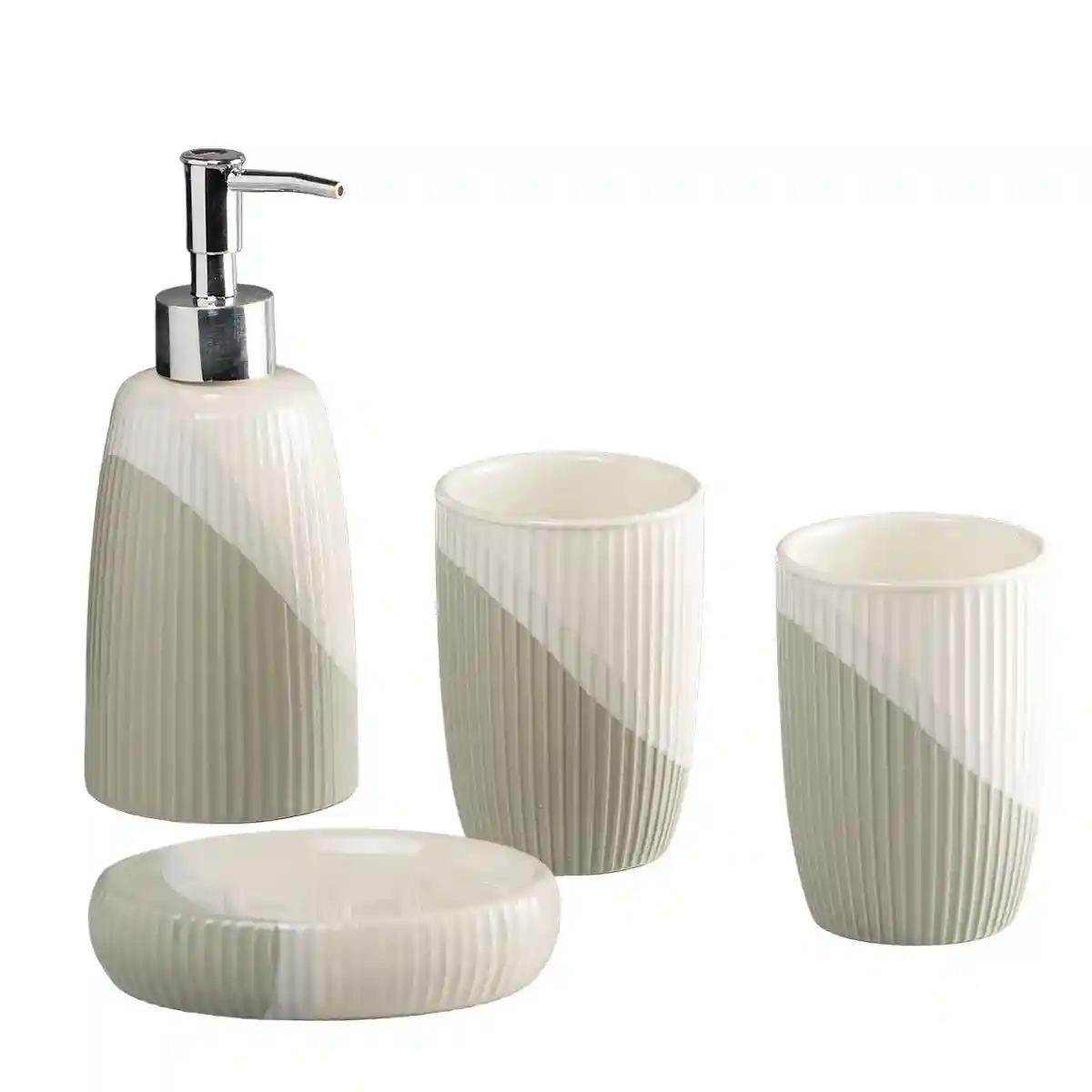 Kookee Ceramic Bathroom Accessories Set of 4, Modern Bath Set with Liquid handwash Soap Dispenser and Toothbrush holder, Luxury Gift Accessory for Home - Multicolor (10053)