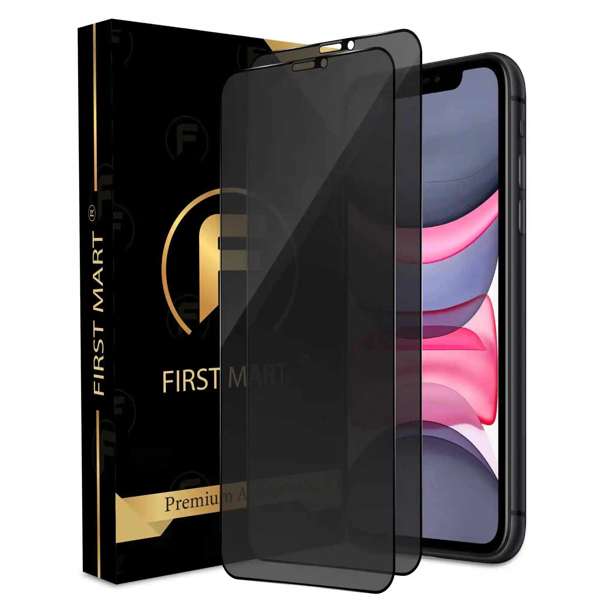 FIRST MART Edge to Edge Matte Privacy Tempered Glass for iPhone 11 / iPhone XR Full Screen Coverage with Easy Installation Kit, 2 Pack Set of Anti Spy Matte Glass