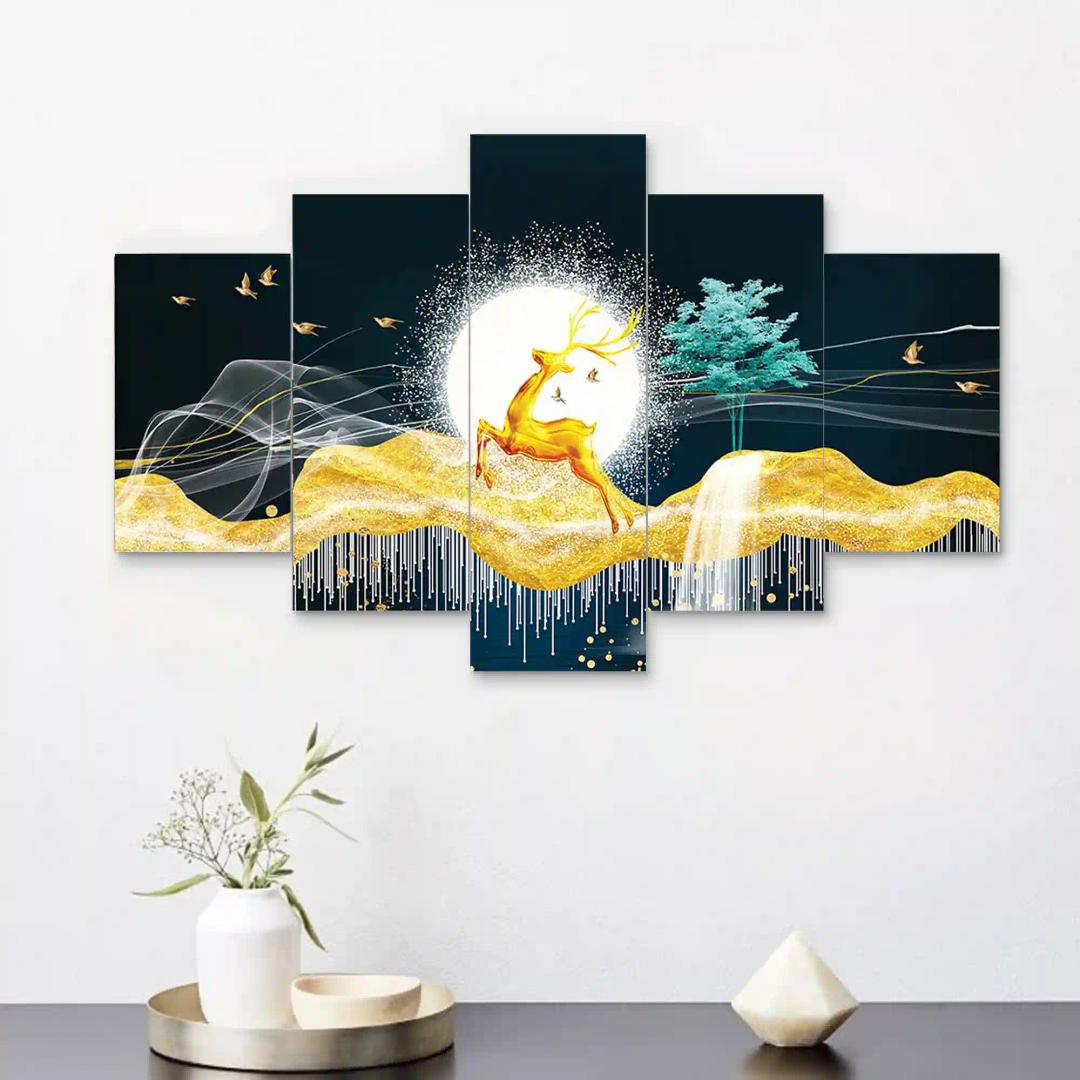 Framed Wall Painting For Home Decoration Pack of 5 (119.5 x 60 Cm)- Pattern 125