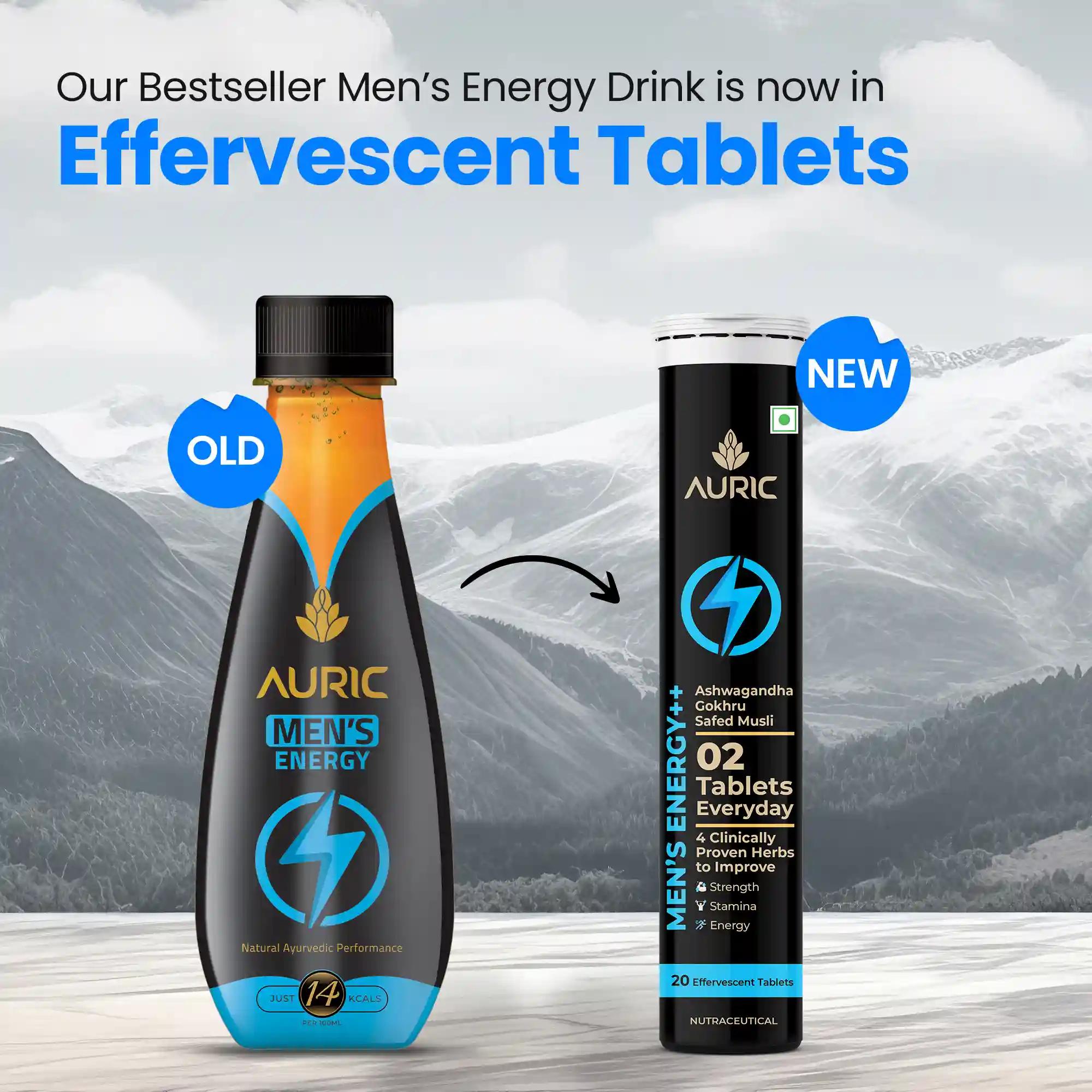 Auric Men's Energy ++ Effervescent Tablets for Strength, Stamina and Performance 60 Tablets