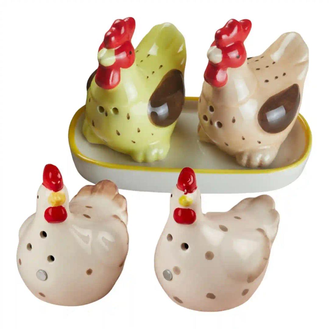 Kookee Ceramic Salt and Pepper Shakers Set with tray for Dining Table used as Namak Dhani, Shaker, Sprinkler, Spices Dispenser for Home, Kitchen and Restaurant, Set of 2 (10497)