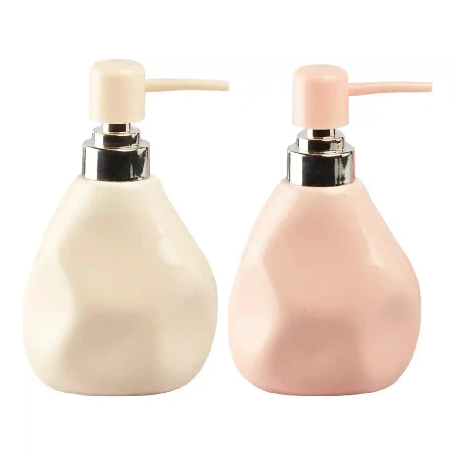 Kookee Ceramic Soap Dispenser for Bathroom hand wash, refillable pump bottle for Kitchen hand wash basin, Set of 2, Multicolor (11068)