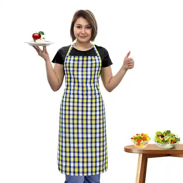 Oasis Yellow and Blue Checked Cotton Kitchen Apron |Free Size | Comfortable To Wear With Center Pocket |Pack Of 1