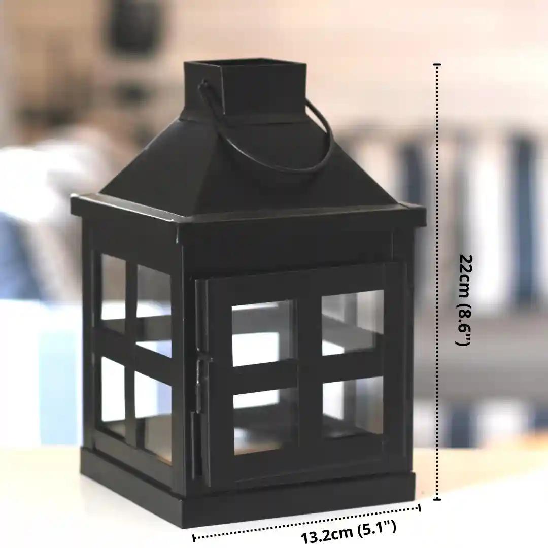 Behoma Vintage Style Candle Lantern Metal and Glass for Home Decoration, Lantern for Table-top and Wall-Hanging | Indoor and Outdoor | Matte Black Color Small (Candle/Lights NOT Included)