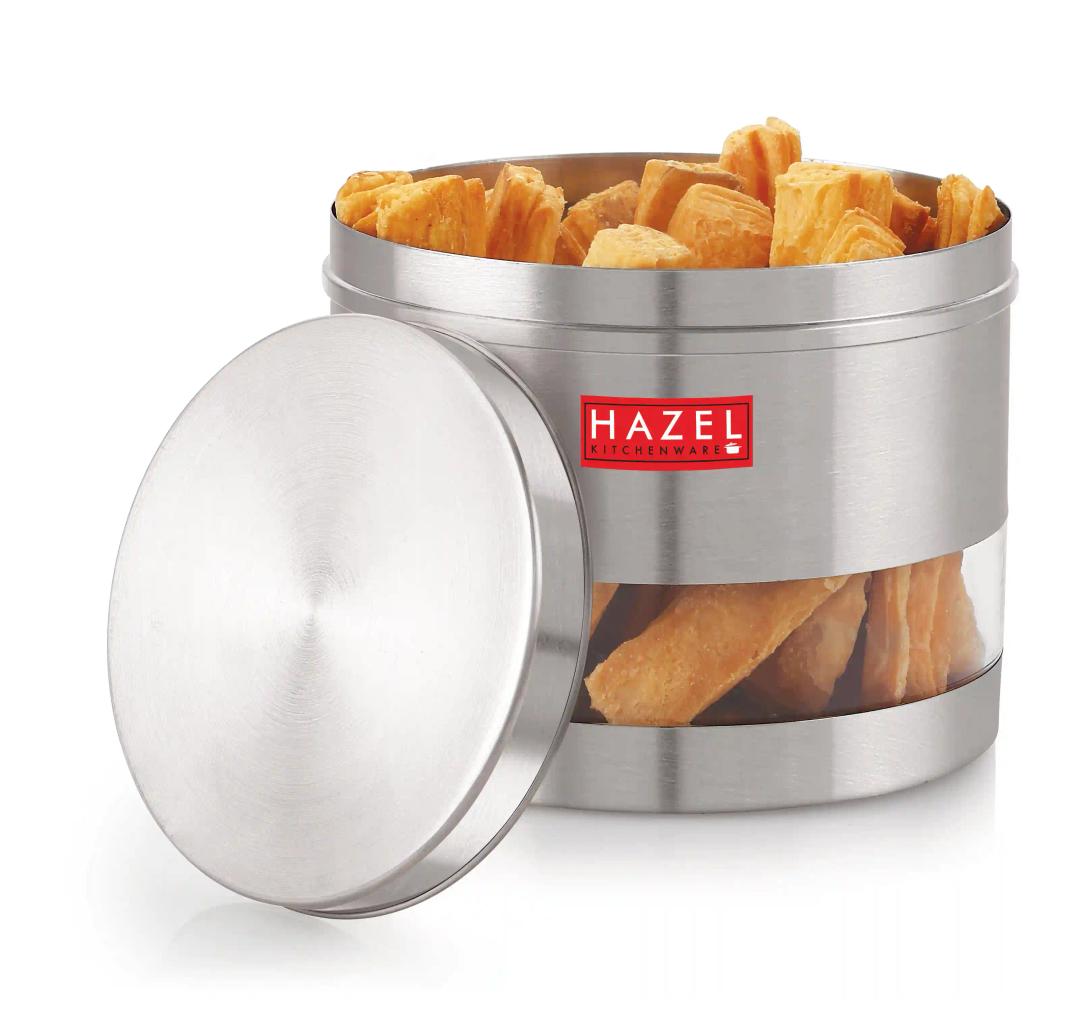 HAZEL Stainless Steel Container For Kitchen Storage Transparent See Through Matt Finish Storage Dabba Jar, Set of 1, 1500 ML, Silver