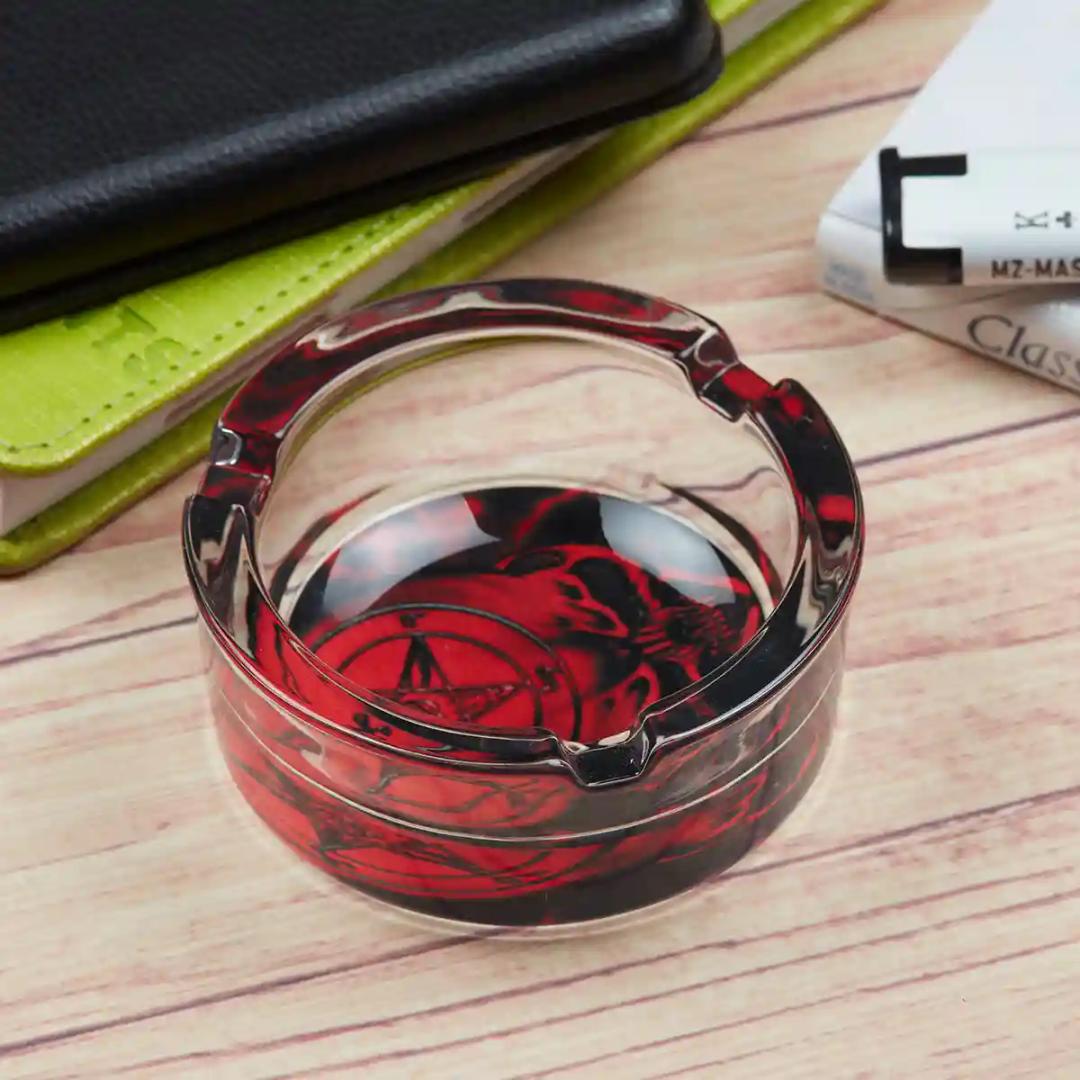 Kookee Glass Ashtray for Outdoor Indoor Transparent Modern Home Decor Tabletop Ashtray for Smokers, Printed, Round (Diameter: 8.5cm) (9810)