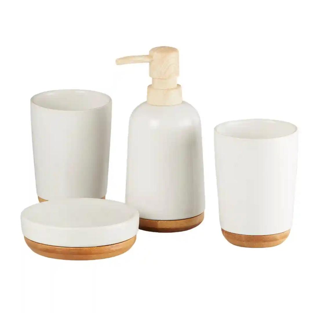 Kookee Ceramic Bathroom Accessories Set of 4, Modern Bath Set with Liquid handwash Soap Dispenser and Toothbrush holder, Luxury Gift Accessory for Home - White (9639)