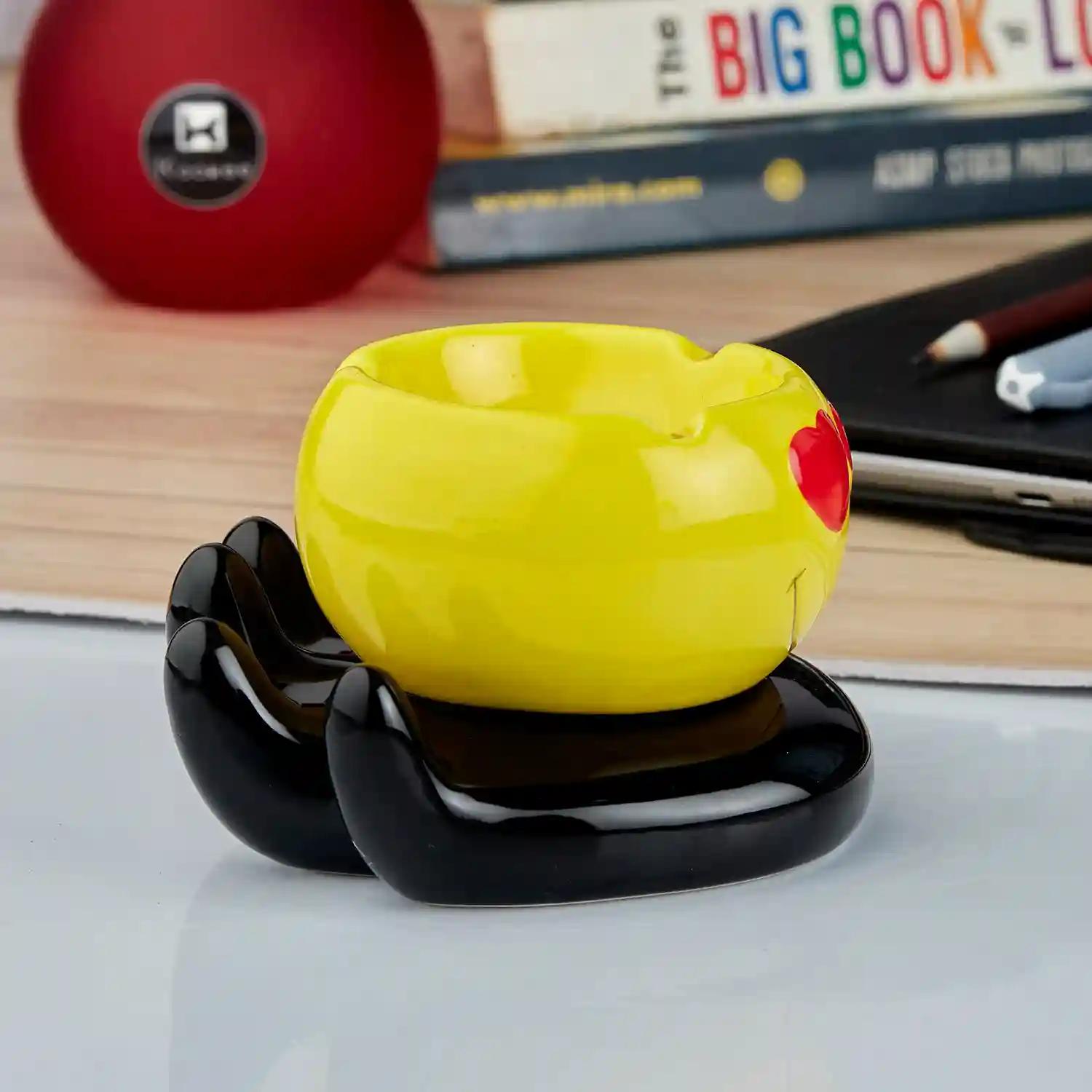 Kookee Groovy Ceramic Ashtray - Unique and Colorful Smoking Accessory with Retro Vibes - Funky Decor for Smokers and Collectors, Yellow (10771)