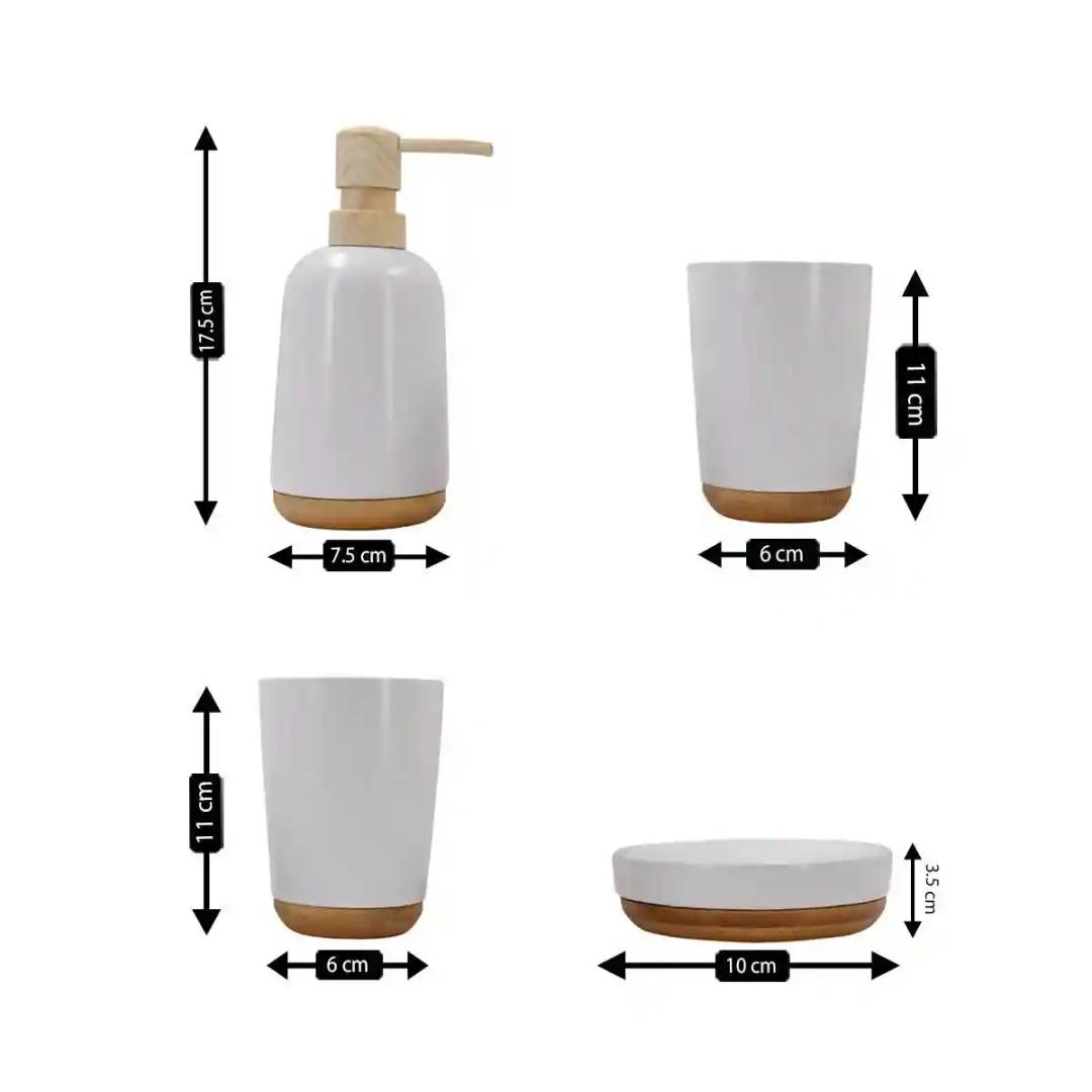 Kookee Ceramic Bathroom Accessories Set of 4, Modern Bath Set with Liquid handwash Soap Dispenser and Toothbrush holder, Luxury Gift Accessory for Home - White (9639)