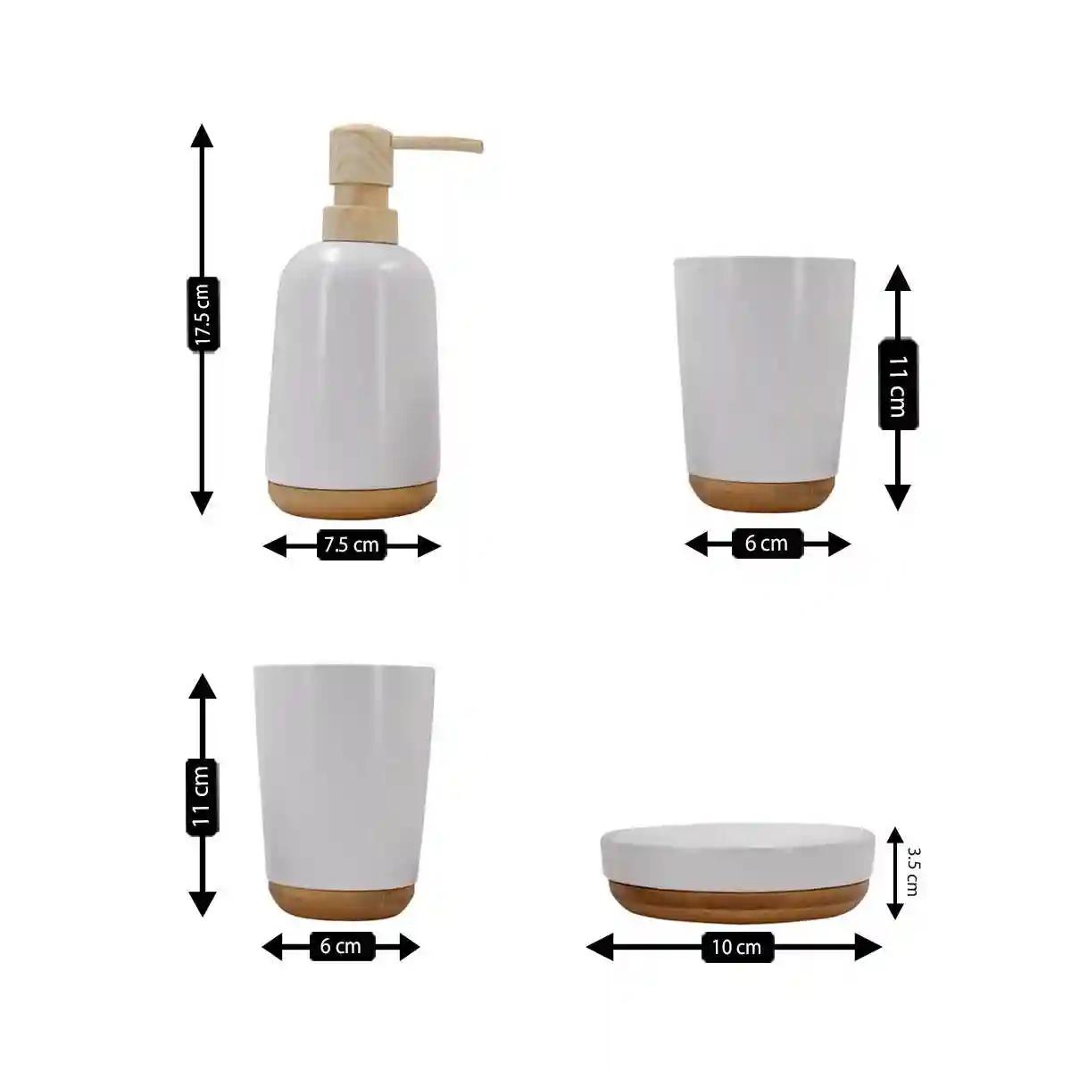 Kookee Ceramic Bathroom Accessories Set of 4, Modern Bath Set with Liquid handwash Soap Dispenser and Toothbrush holder, Luxury Gift Accessory for Home - White (9639)