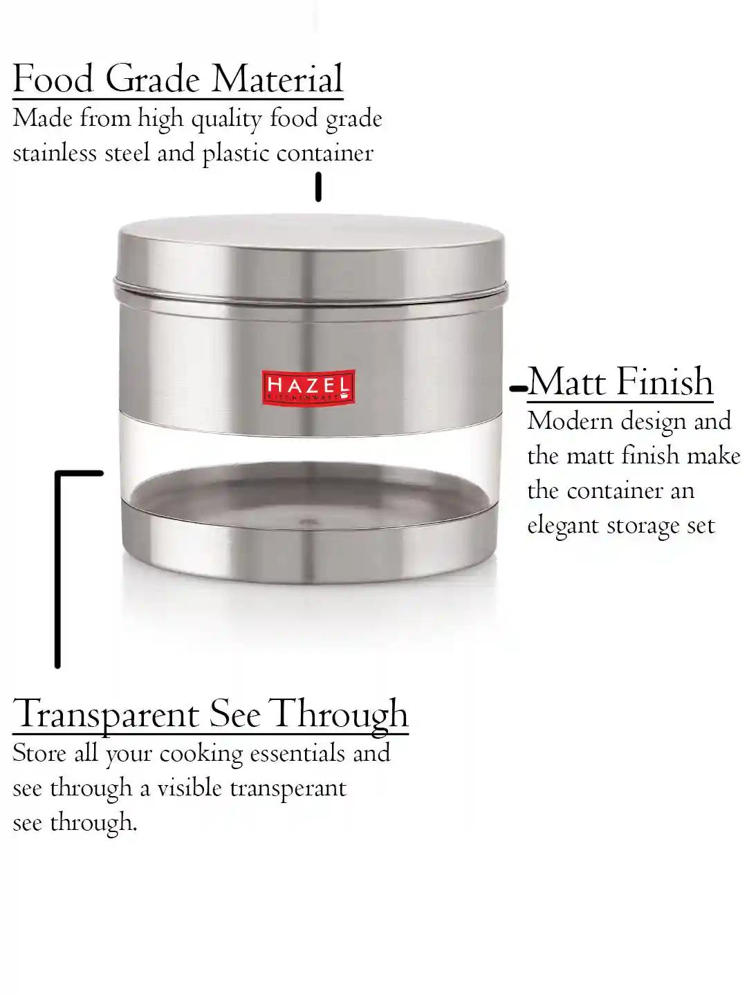 HAZEL Stainless Steel Container For Kitchen Storage Transparent See Through Matt Finish Storage Dabba Jar, Set of 1, 1500 ML, Silver