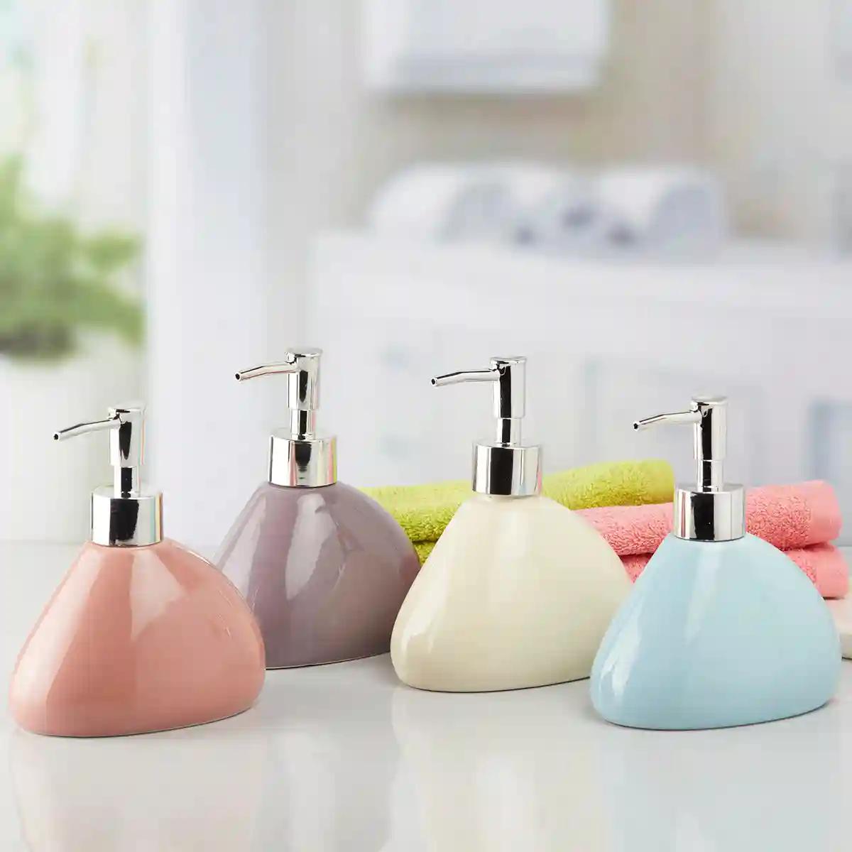 Kookee Ceramic Soap Dispenser for Bathroom handwash, refillable pump bottle for Kitchen hand wash basin, Set of 4 - Multicolor (10135)