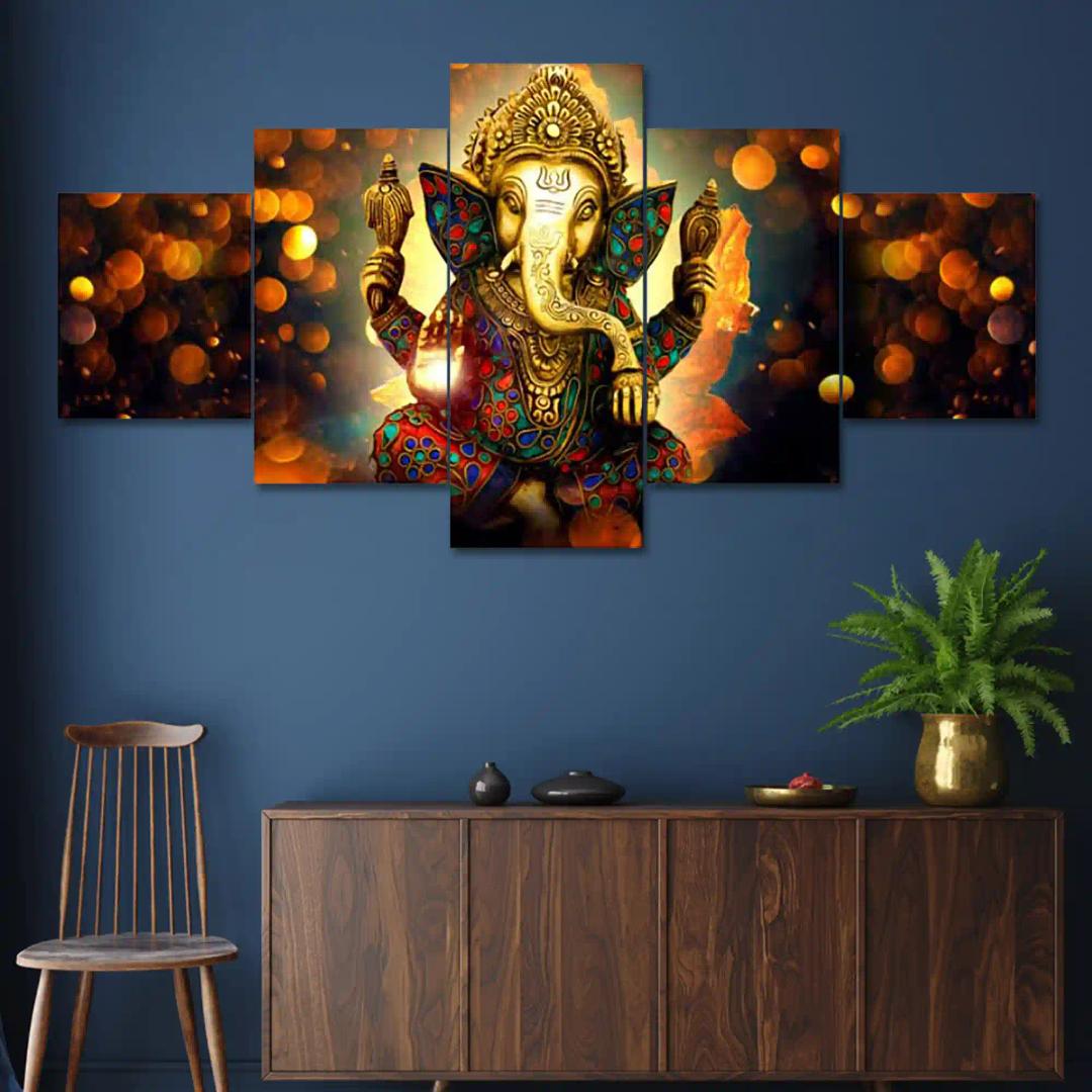 Ganesh Ji Wall Painting For Home Decoration Pack of 5 (119.5 x 60 Cm)- Pattern 133