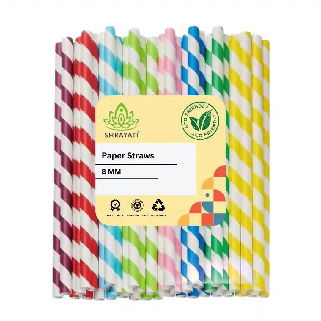 Shrayati Paper Straws: 50 Pcs Pack, 8 MM, Pack of 2, Eco-Friendly Straws for Drinking Juice, Ideal Paper Straw for Kids, Sustainable and Biodegradable