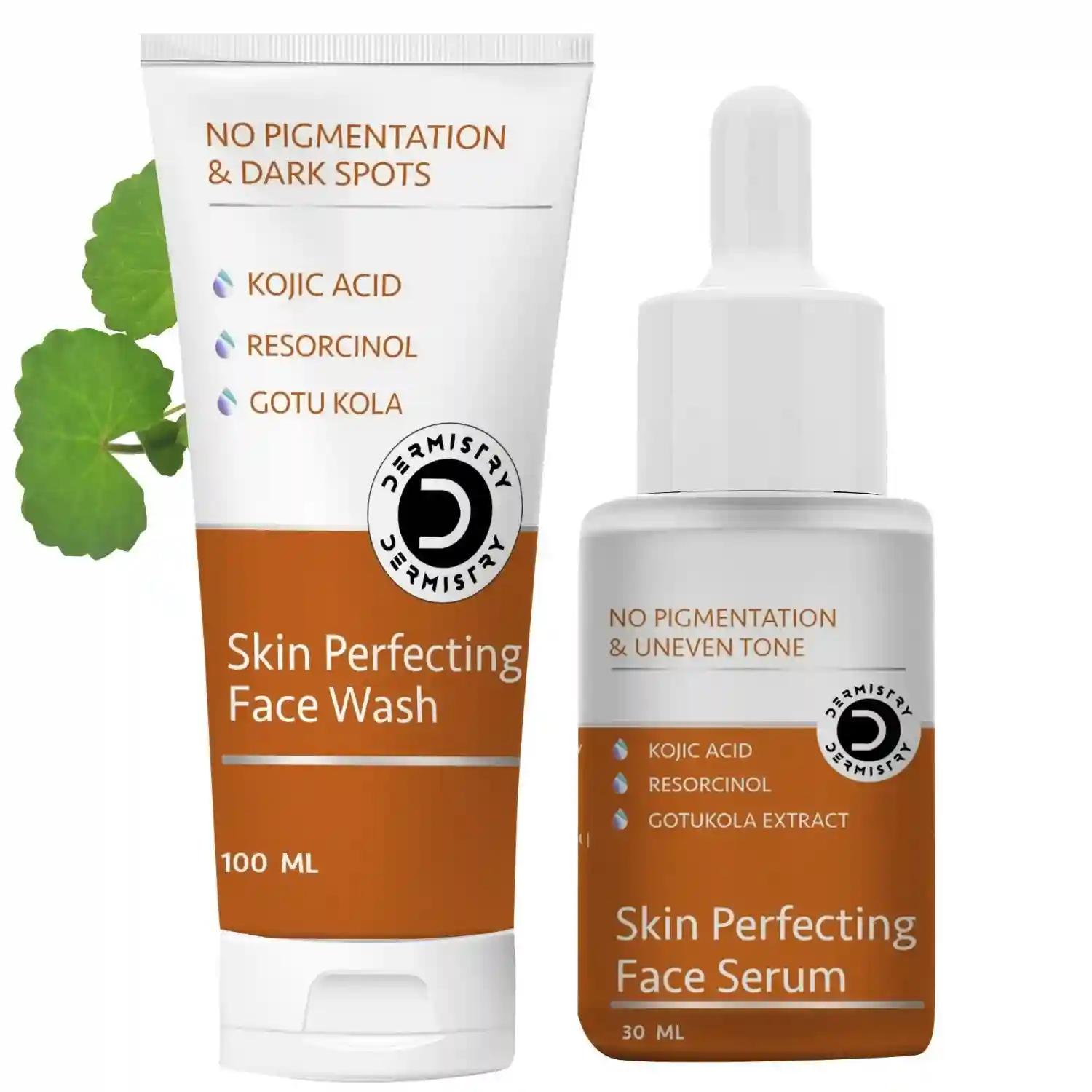 Dermistry  Pigmentation Removal Skin Perfecting Creamy Fairness Face Wash &  Skin Perfecting Fairness Serum And Kojic Acid Niacinamide Beta Arbutin And Melasma Blemishes Dark Spot Dullness Uneven Tone Tanning Removal And Glowing Brightening Skin And Gotukola For Men & Women ( Pack Of 2 130 Ml )