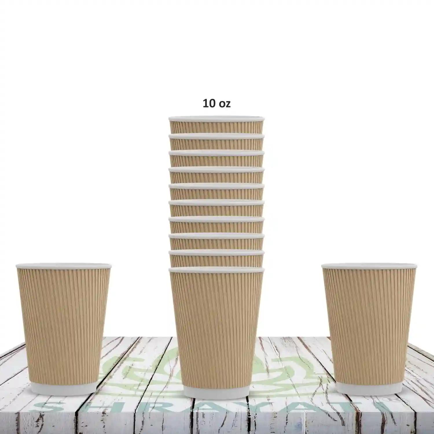 SHRAYATI 300 ML Brown Ripple Paper Non Slip Cups with Leak Proof & Three Corrugated Layer Ideal for Hot, Cold Pack of 50 | Paper Cups | Disposable Cups | Paper Cups Disposable | Paper Glasses