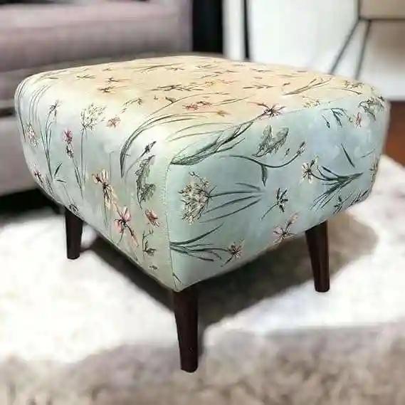 YELLOW Ribbon Puffy Stool for Living Room Sitting Green Printed Premium Foam Cushioned Pouffe Ottoman for Foot Rest Ottoman for Home Decor Furniture with 4 Wooden Legs_Chirpy Gold