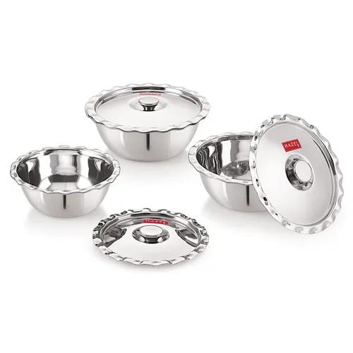 HAZEL Stainless Steel Serving Bowl Vati Vati Katori with Lid, Set of 3, Silver