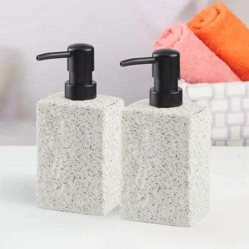 Kookee Ceramic Soap Dispenser for Bathroom hand wash, refillable pump bottle for Kitchen hand wash basin, Set of 2, White (11003)