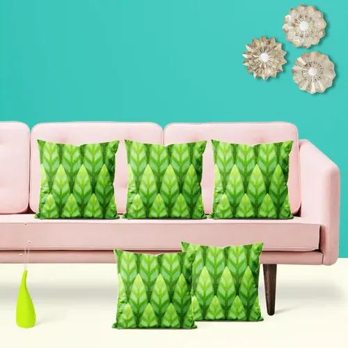 ArtzFolio Green Leaf | Decorative Cushion Cover for Bedroom & Living Room | Velvet Fabric | 12 x 12 inch (30 x 30 cms); Set of 5 pcs