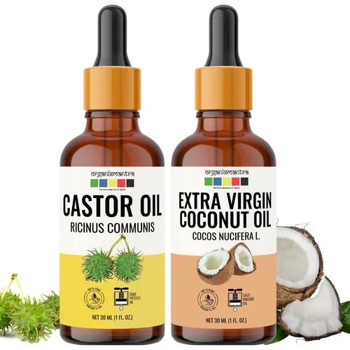 Organix Mantra Extra Virgin Coconut Oil, Castor Oil, Cold Pressed Organic Oil, 30ML x 2