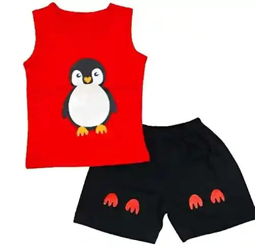 Unisex Penguin Printed T-shirt and Shorts Combo - S