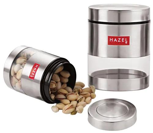 HAZEL Stainless Steel Transparent See Through Container Set of 2, Silver, 500 ML Each