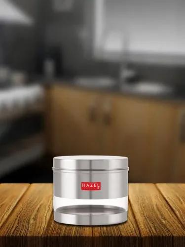 HAZEL Stainless Steel Container For Kitchen Storage Transparent See Through Matt Finish Storage Dabba Jar, Set of 1, 1500 ML, Silver