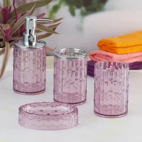 Kookee Acrylic Bathroom Accessories Set of 4, Modern Bath Set with Liquid handwash Soap Dispenser and Toothbrush holder, Luxury Gift Accessory for Home - Purple (10048)